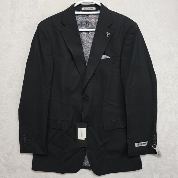 Stacy Adams Tetron Suit Jacket Mens 38R Sport Coat Black MSRP $349! Jacket ONLY